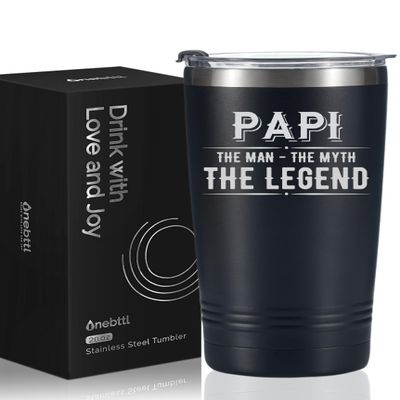 Onebttl Grandpa Gifts Tumbler, Grandfather Presents from Granddaughters Grandsons for Father's Day Christmas Birthday, Stainless Steel Cup with Lid, 20oz/590ml - Papi Gifts