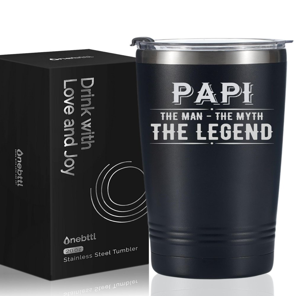 Onebttl Grandpa Gifts Tumbler, Grandfather Presents from Granddaughters Grandsons for Father's Day Christmas Birthday, Stainless Steel Cup with Lid, 20oz/590ml - Papi Gifts