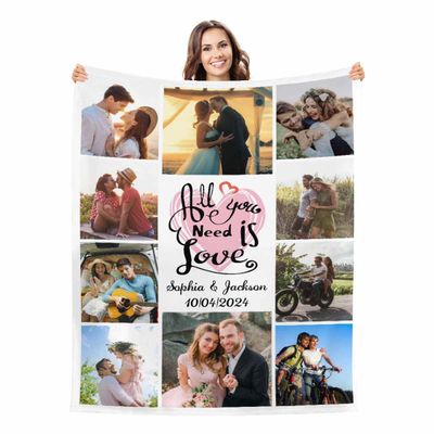 casecoco Customized Photo Blanket Personalized 10 Photos Collage Blankets with Text Custom Fleece Throw Blankets for Birthday Valentine Wedding for Wife Husband Couples