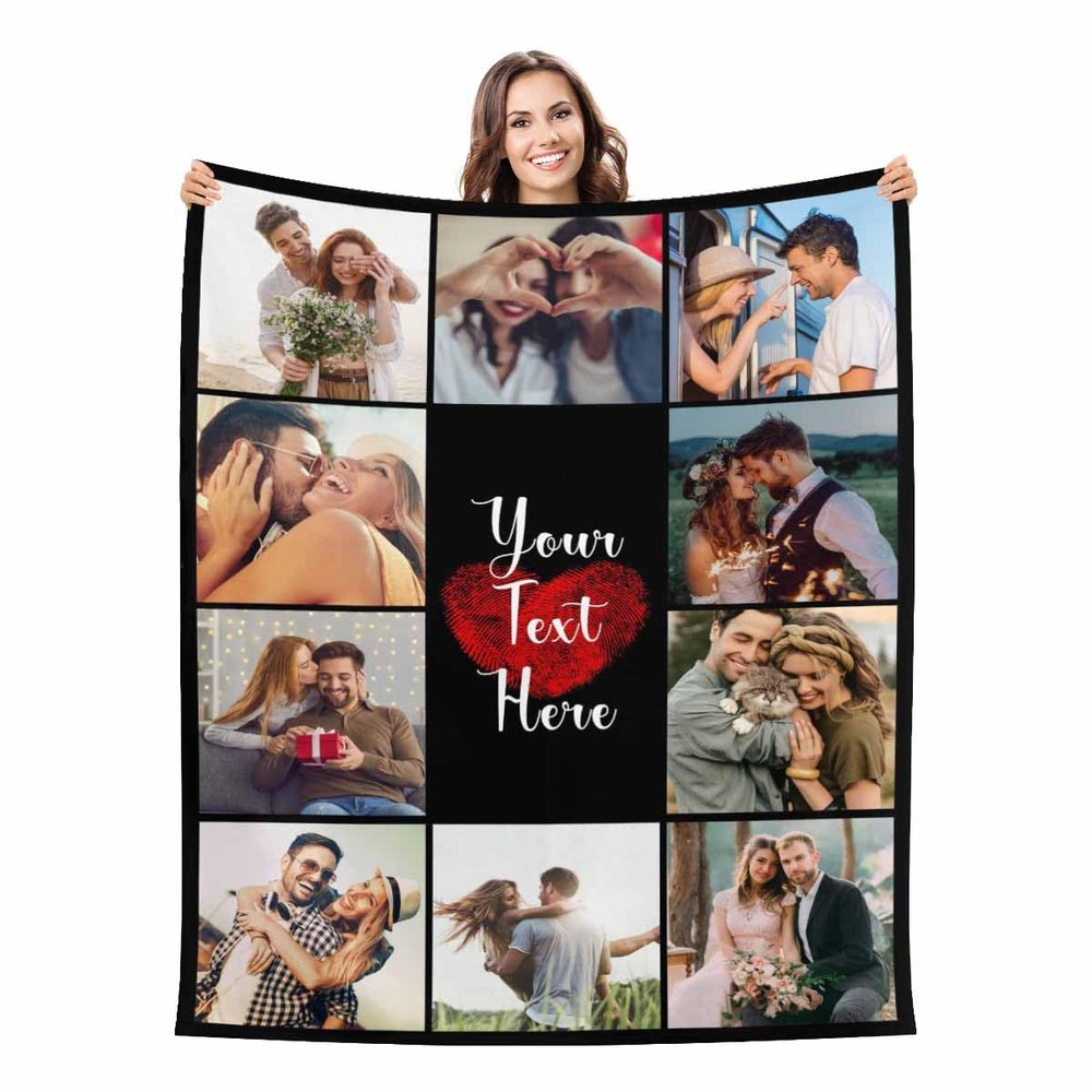 casecoco Custom Blanket with Photos, Personalized 10 Photos Collage Throw Blankets Flannel Picture Bed Blanket Customized Valentine Birthday Wedding Gift for Family Wife Husband Mom Dad Couple Friends