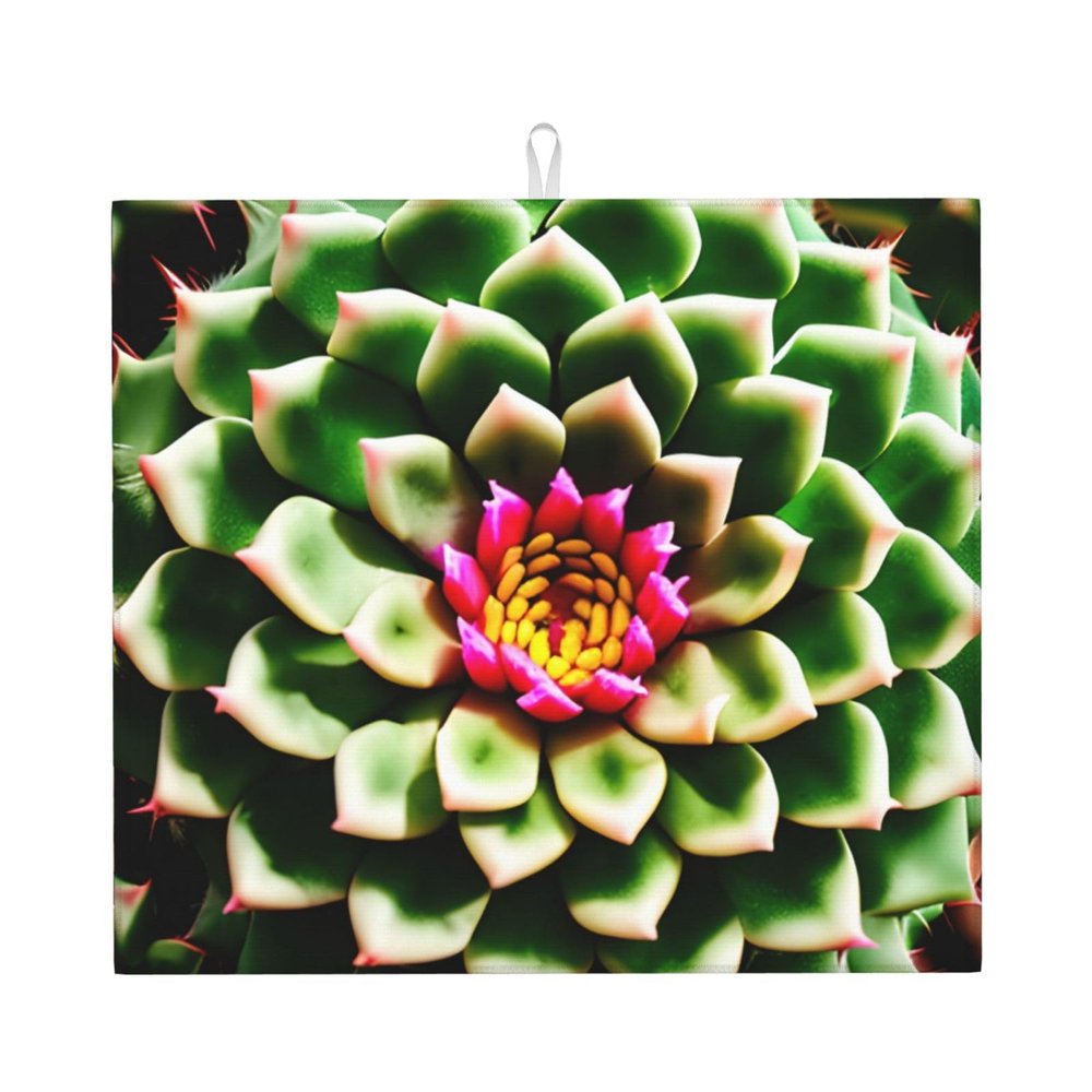 Blooming Cactus Flower Exquisite Easy-Clean Microfiber Dish Mat,Perfect For Draining And Drying All Your Kitchenware