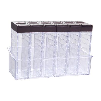 Ciieeo 6pack Transparent Seasoning Box Set with Tray Dual-outlet Lid for Easy Dispensing for Organizing Kitchen Condiments and Spices