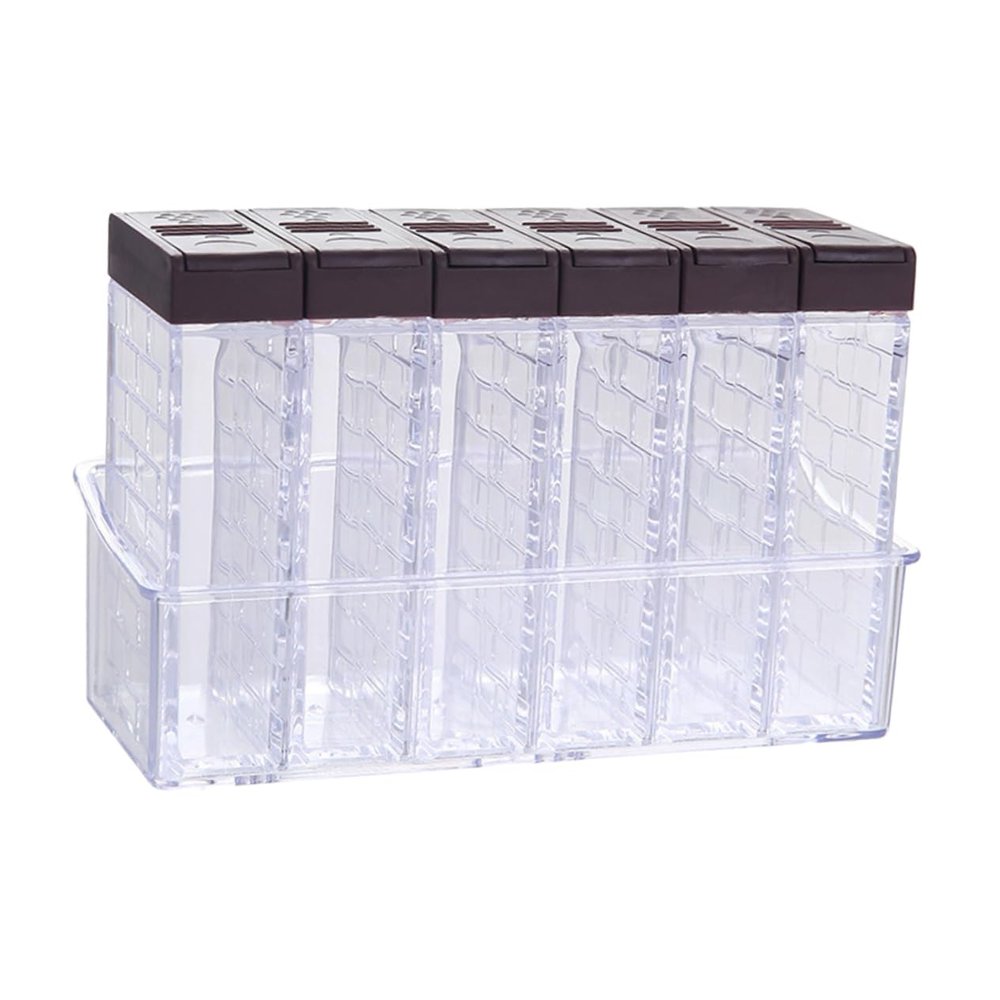 Ciieeo 6pack Transparent Seasoning Box Set with Tray Dual-outlet Lid for Easy Dispensing for Organizing Kitchen Condiments and Spices