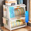 TRAGLO Kitchen Pantry Sideboard, Freestanding Countertop Dish Storage Cabinet with Drainage Board Space Saving Acrylic Cabinet Door for Spice Seasoning Bottles, Dish, Bowl, White view 4