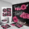 4Pcs Pink Rose Shower Curtain Sets, Thankful Grateful Blessed Bathroom Curtain with Non-Slip Rug, Toilet Lid Cover, Bath Mat and 12 Hooks, Romantic Showy Floral Wedding Decor for Bath, 72 x 72 inch view 1