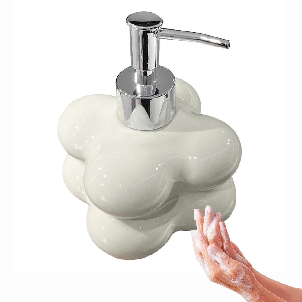 Countertop Soap Dispenser, Cloud Shape Bathroom Soap Dispenser Ceramic Liquid Soap Pump Bottle Refillable Soap Dispenser Hand Lotion Dispenser for Kitchen, Bathroom(A)