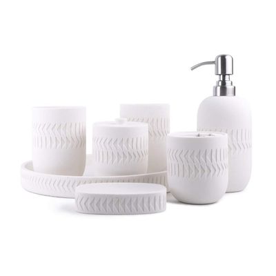 Bathroom Soap Dispenser 7-Piece Natural Sandstone Bathroom Vanity Accessories Set Household Hotel Bathroom Soap Liquid and Lotion Dispenser Set,Stylish Triangle Texture,Decorations and Gifts Lotion Di