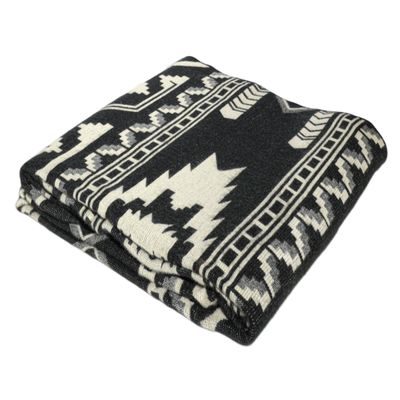Alpaca Wool Throw Blanket, Native Design Wool Blanket, Throw Aztec Pattern Alpaca Wool Throw Blanket (Black, Throw 78"x48")