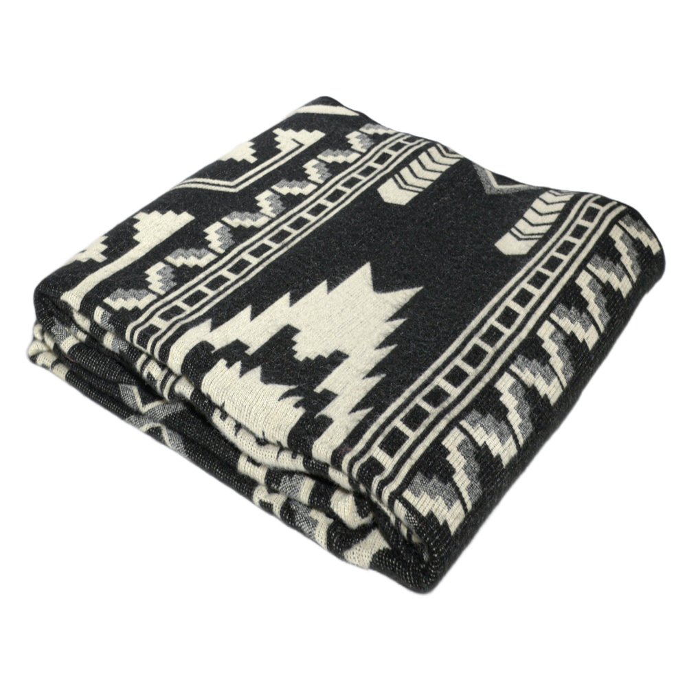 Alpaca Wool Throw Blanket, Native Design Wool Blanket, Throw Aztec Pattern Alpaca Wool Throw Blanket (Black, Throw 78"x48")