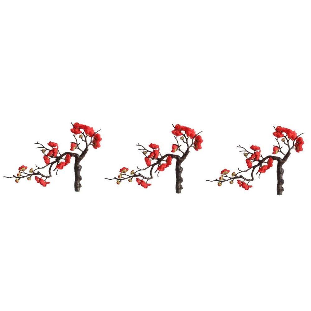 Amosfun 3pcs Artificial Plum Blossom Faux Flower Arrangement Red for Home Decor Weddings and Celebrations Lifelike Easy to Maintain Simulation Plum Blossom