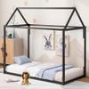 Aiuyesuo Twin Size House Bed with Roof, Metal Floor Height Platform Bed Frame with Slats for Kids Teens Boys Girls, Easy Assembly (Black-AB81) view 1