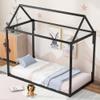 Aiuyesuo Twin Size House Bed with Roof, Metal Floor Height Platform Bed Frame with Slats for Kids Teens Boys Girls, Easy Assembly (Black-AB81) view 3