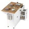 LUMISOL Kitchen Island with Drop Leaf Countertop, Rolling Kitchen Cart with Internal Storage Rack, 3 Tier Pull Out Cabinet Organizer and 1 Drawer, Kitchen Storage Cart with Spice Rack, White view 2
