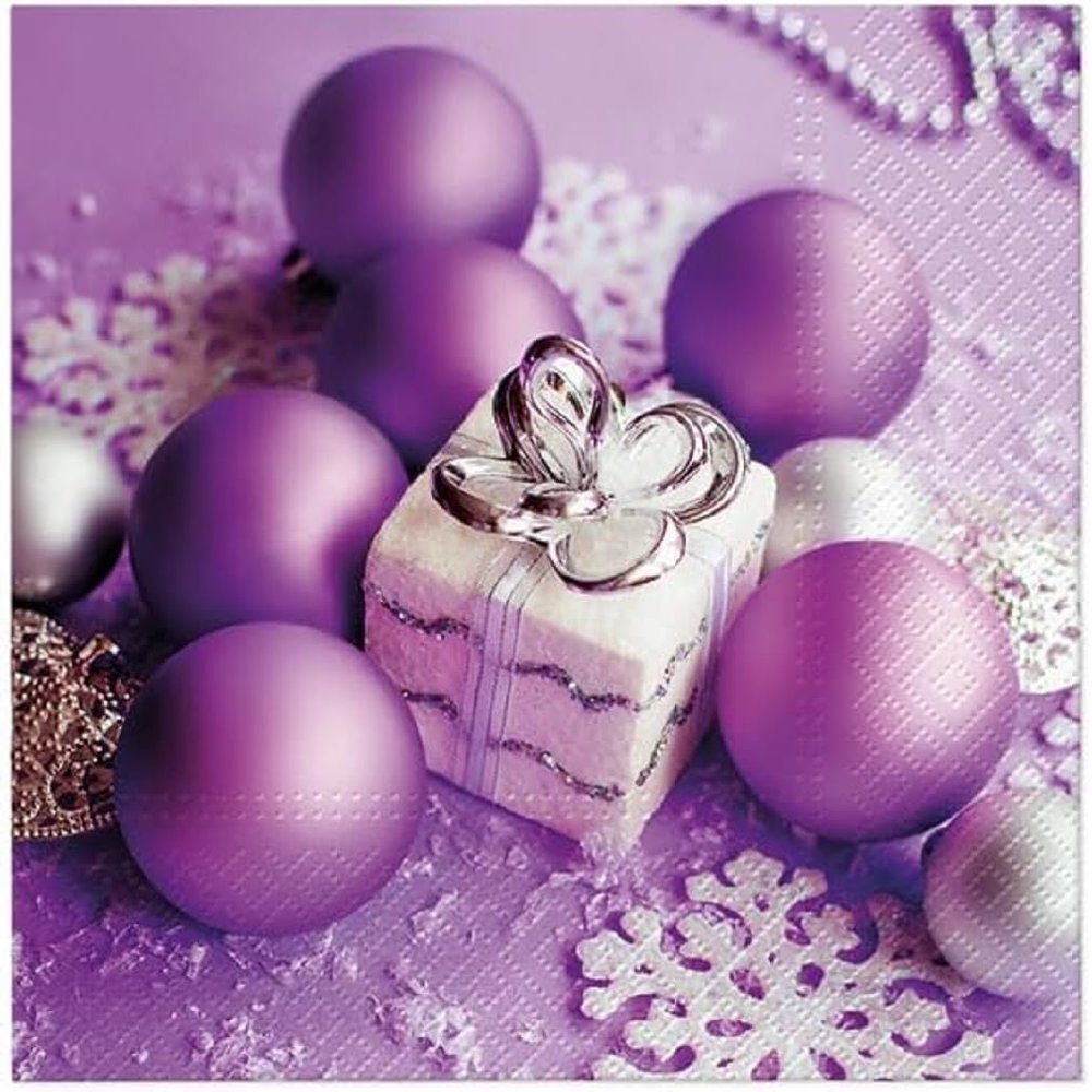 Keep Unique 20-ct 13x13 Christmas Paper Decoupage Napkins, 3-Ply Servilletas Tissue Napkin for Dinner and Parties, Disposable Napkins (Lilac, Pack of 4)