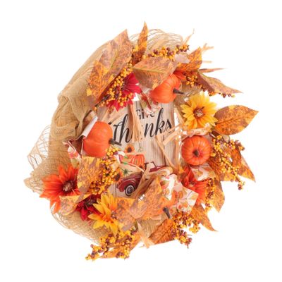LIFKOME Halloween Pumpkin Wreath Autumn Harvest Wreath for Front Door Thanksgiving Decor Realistic Pumpkins and Leaves Chic Fall Decoration for Home Use