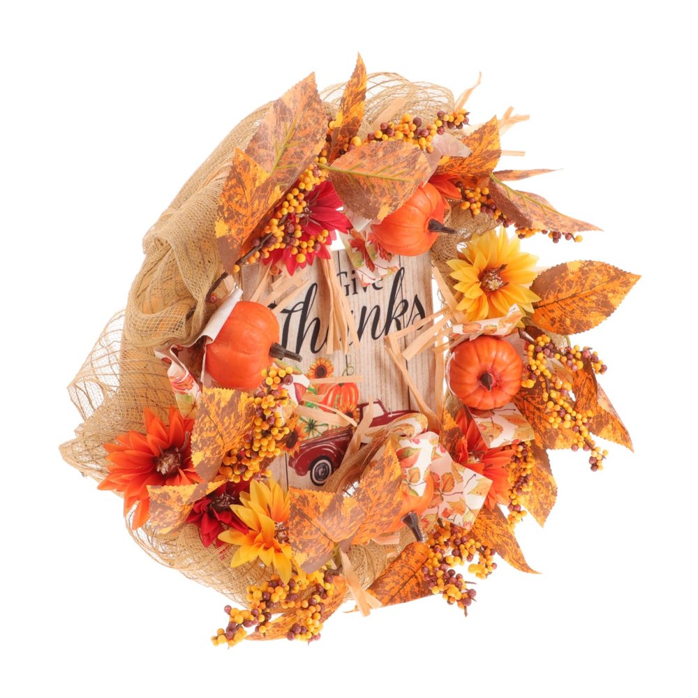 LIFKOME Halloween Pumpkin Wreath Autumn Harvest Wreath for Front Door Thanksgiving Decor Realistic Pumpkins and Leaves Chic Fall Decoration for Home Use