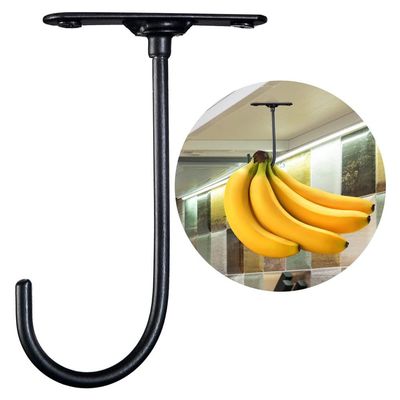 2PCS Banana Holder Hooks Black Metal Banana Hanger with Screws Under Cabinet to Keep Bananas 360 Rotatable Banana Hooks for Banana Fruit Kitchen Key Mugs Cup
