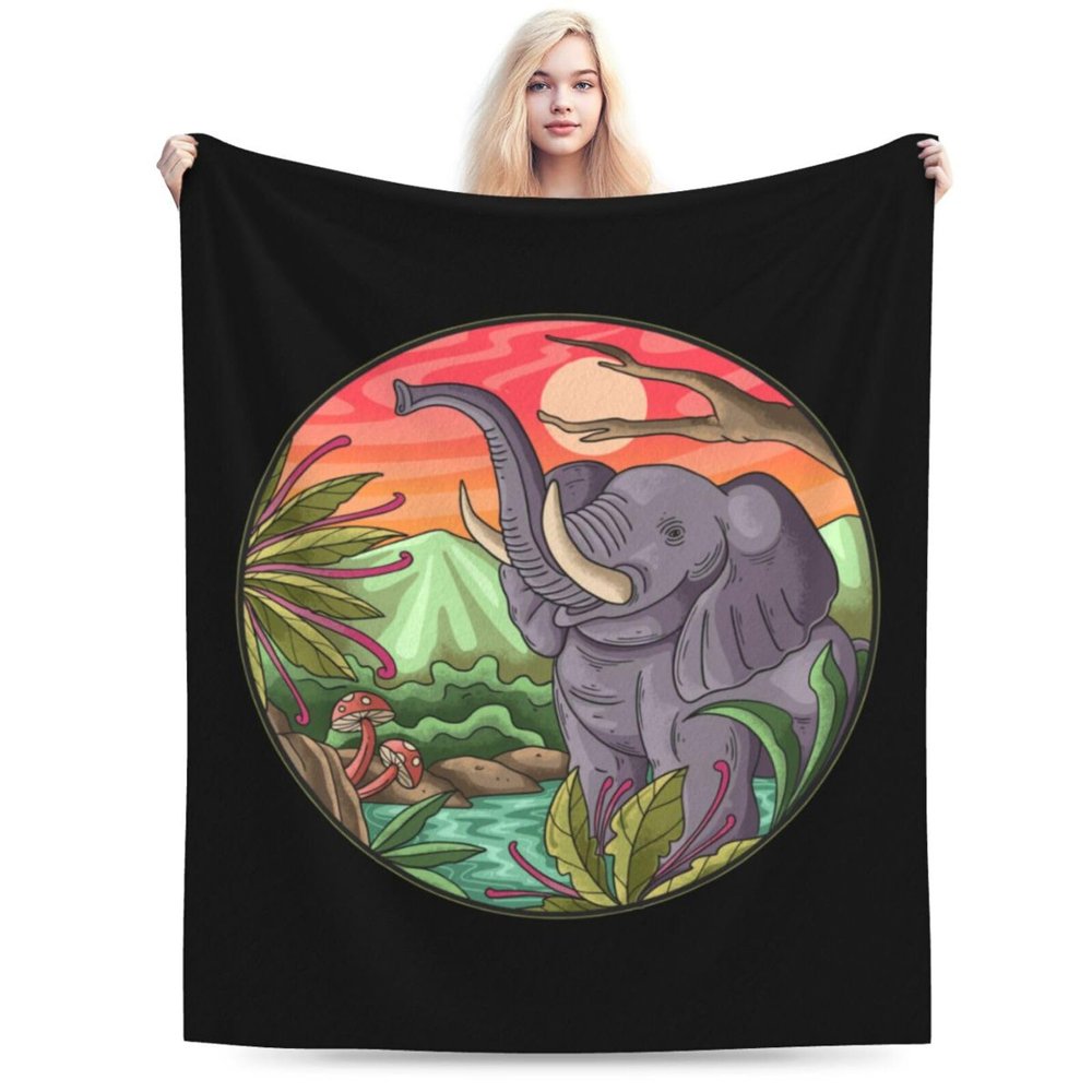 Elephant Bathing in The River Throw Blanket for Couch Bed Sofa Blankets Super Soft Warm Cozy 60"x50" Flannel Throw Blanket