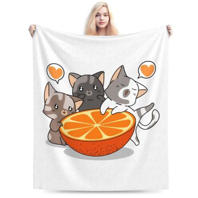 Cute Cat and Big Orange Throw Blanket for Couch Bed Sofa Blankets Super Soft Warm Cozy 60"x50" Flannel Throw Blanket