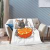 Cute Cat and Big Orange Throw Blanket for Couch Bed Sofa Blankets Super Soft Warm Cozy 60"x50" Flannel Throw Blanket view 3