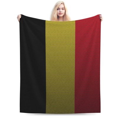 Flag of Belgium Knitting Effect Throw Blanket for Couch Bed Sofa Blankets Super Soft Warm Cozy 50"x40" Flannel Throw Blanket