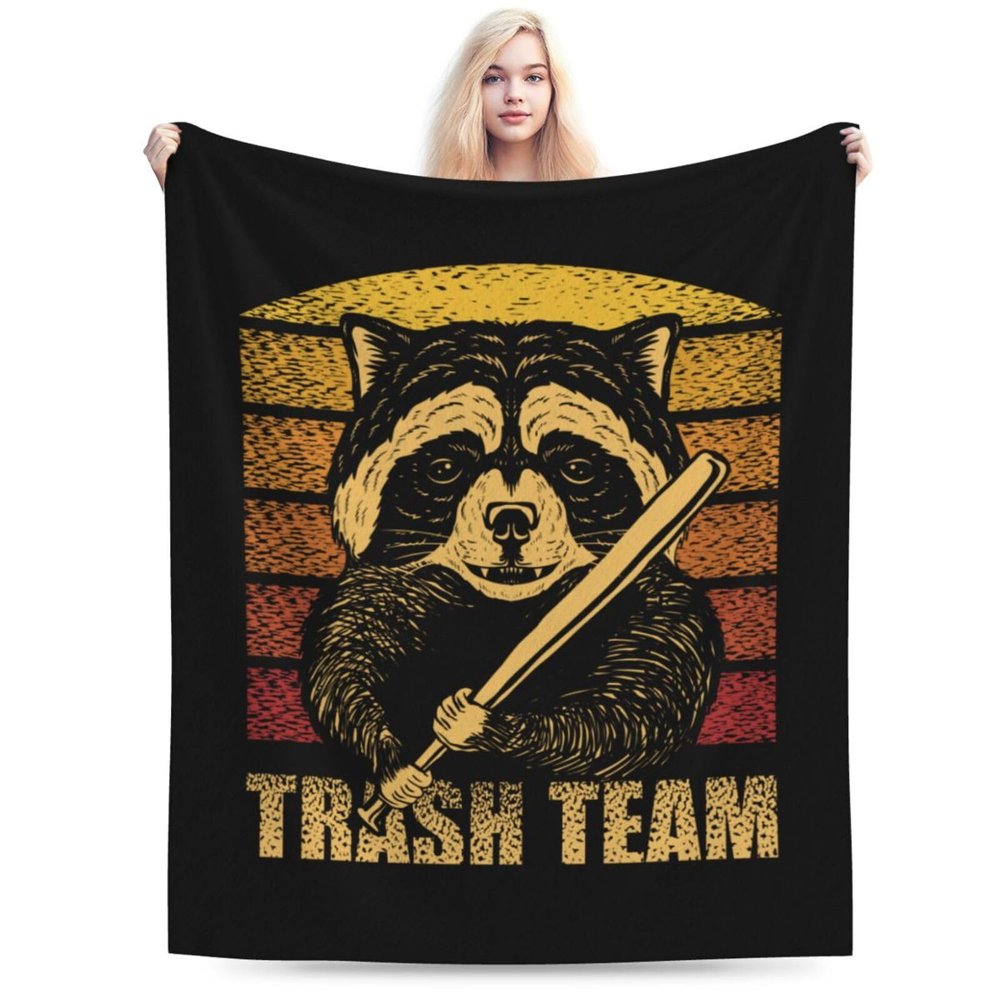 Raccoon with A Baseball Bat Throw Blanket for Couch Bed Sofa Blankets Super Soft Warm Cozy 60"x50" Flannel Throw Blanket