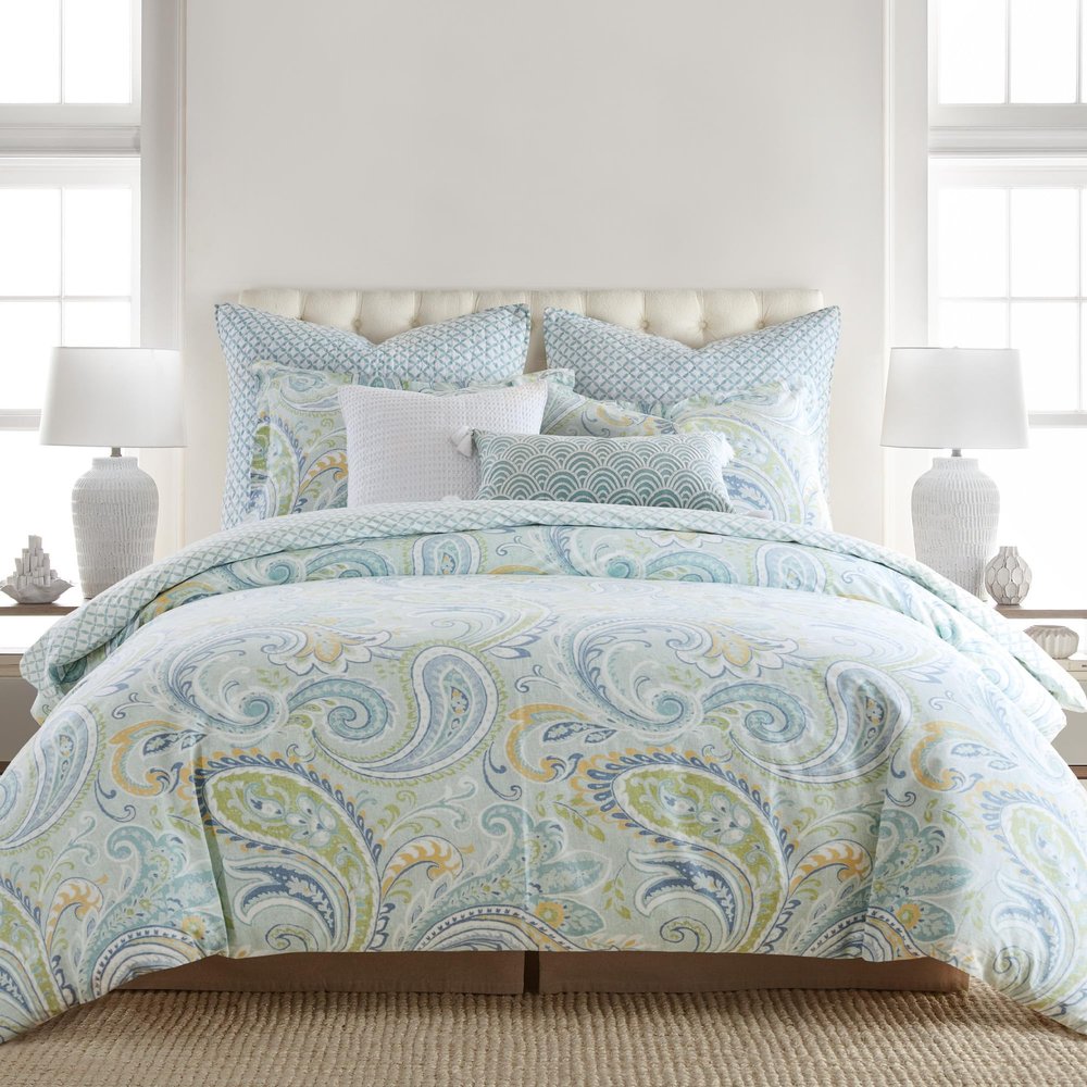 Levtex Home - Cortona Paisley Comforter Set - King Comforter (106 x 94in.)+ Two King Pillow Cases (36 x 20in.) - Paisley - Green, Yellow, Blue, and White - Cotton