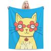 Cute Cat with Flower Glasses Throw Blanket for Couch Bed Sofa Blankets Super Soft Warm Cozy 40"x30" Flannel Throw Blanket view 1