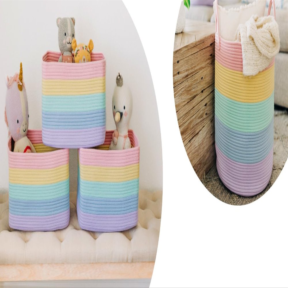 Large Laundry Basket + Set of 3 Shelf Baskets - RAINBOW