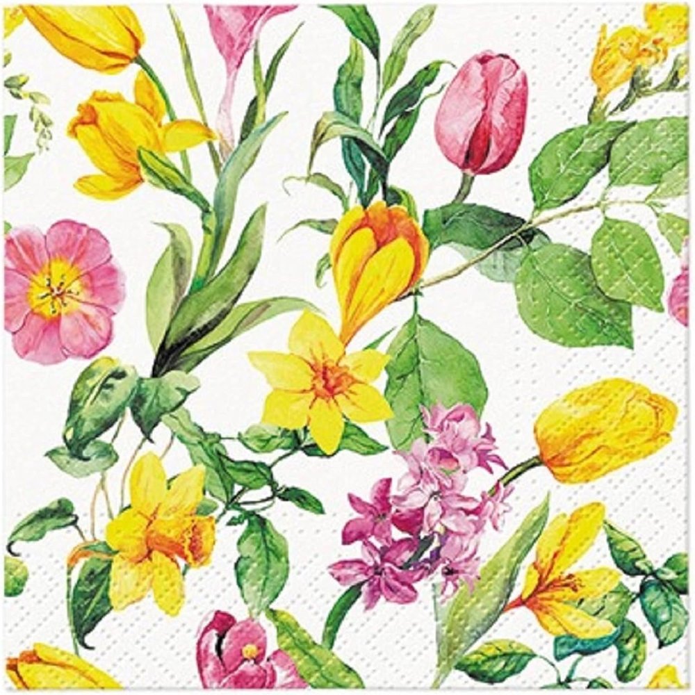 Keep Unique 20-ct 13x13 Flowers Paper Luncheon Decoupage Napkins, 3-Ply Servilletas Floral Napkin for Art, Dinner and Party, Disposable Napkins Decorative (Daffodils Tulip, Pack of 3)