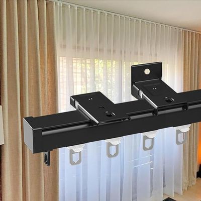 CuKYi Curtain Track Set Ceiling Or Wall Mount, Aluminium Curtain Rail Ceiling Track, Curtain Tracks and Fittings,Room Divider for Light, Medium and Heavy Drapes, Glide Smooth (Color : Black - Wall Mo