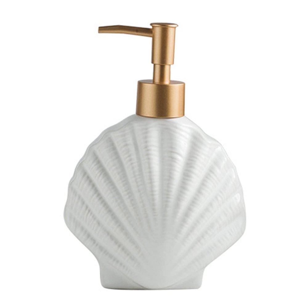 ALOEU Ceramic Soap Dispenser,Liquid Soap Bottle,Lotion Hand- Bottles,Nordic Style Press Lotion Bottle,420ML,Shell