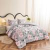 Koniroom 3 Pieces Pink and Grey Comforter Set Queen Size, Floral Bedding Sets with Pink Flowers and Leaves Pattern for Women Teen Girls, Reversible All Season Comforter with 2 Pillow Shams view 3