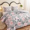 Koniroom 3 Pieces Pink and Grey Comforter Set Queen Size, Floral Bedding Sets with Pink Flowers and Leaves Pattern for Women Teen Girls, Reversible All Season Comforter with 2 Pillow Shams view 4