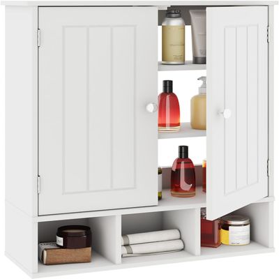 ALBSL Bathroom Medicine Cabinet 2 Doors with 3 Open Shelves, Over The Toilet Storage Wall Mounted Medicine Cabinet with Adjustable PartitionsHome Cabinet for Bathroom,Living Room,Kitchen,White