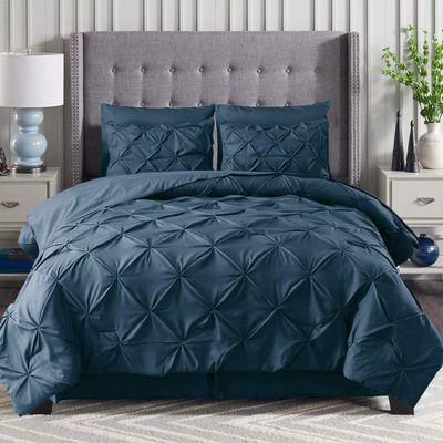 Dainty Homes: Pinch Pleated Comforter,Sheet Sets Twin (16" Deep Pocket) Ultra-Soft Microfiber Set of 7 Pcs. Bed-in-A-Bag Navy Blue