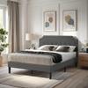 VECELO Full Upholstered Platform Bed Frame with Adjustable Button Stitched Panel Headboard,Strong Wood Slat Support,Velcro Design,Mattress Foundation/Easy Assembly,Grey view 2