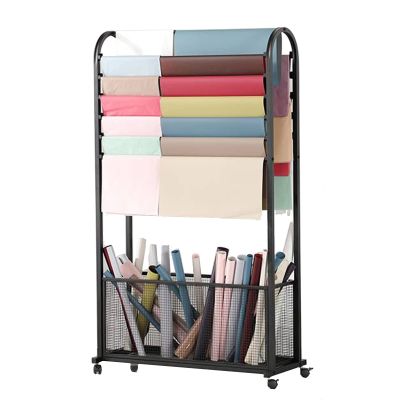 Ribbon Storage Stand Holder Organizers Floor Scarf Display Rack with Grid Basket, Rolling Wrapping Paper Organizer, Metal Storage Holder for Ribbon/Cloth/Satin/Vinyl Reel ( Size : 70x30x140cm )