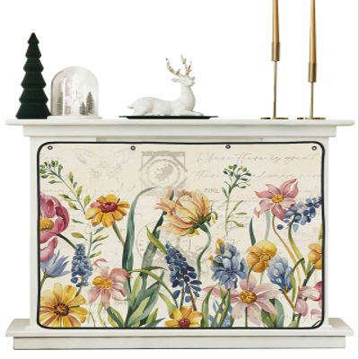 Elegant Floral Magnetic Fireplace Cover 51"x39",Decorative Fireplace Blanket Insulation Cover for Heat Loss,Indoor Outdoor Fireplace Draft Stopper Covers,Vintage Wildflower Herb Plant Leaves