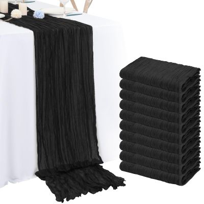 10 Pack Black Cheesecloth Table Runner 10FT Boho Romantic Gauze Table Runner 20 x 120 Inch Rustic Sheer Runner for Wedding Party Bridal Shower Thanksgiving Christmas Decoration