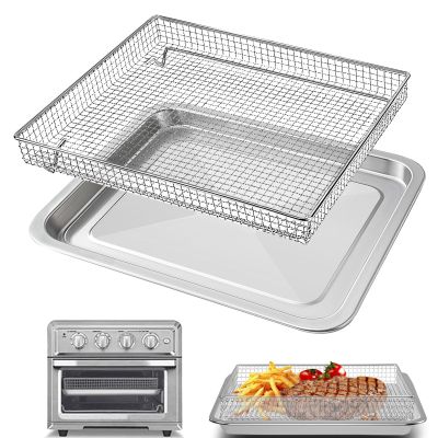 Air Fryer Basket Tray Replacement for Cuisinart TOA-60 TOA-65 TOA-70 Toaster Air Fryer Convection Oven, 12.4 * 11'' Mesh Air Fryer Stainless Steel Basket Wire Rack Accessories Parts, Dishwasher Safe