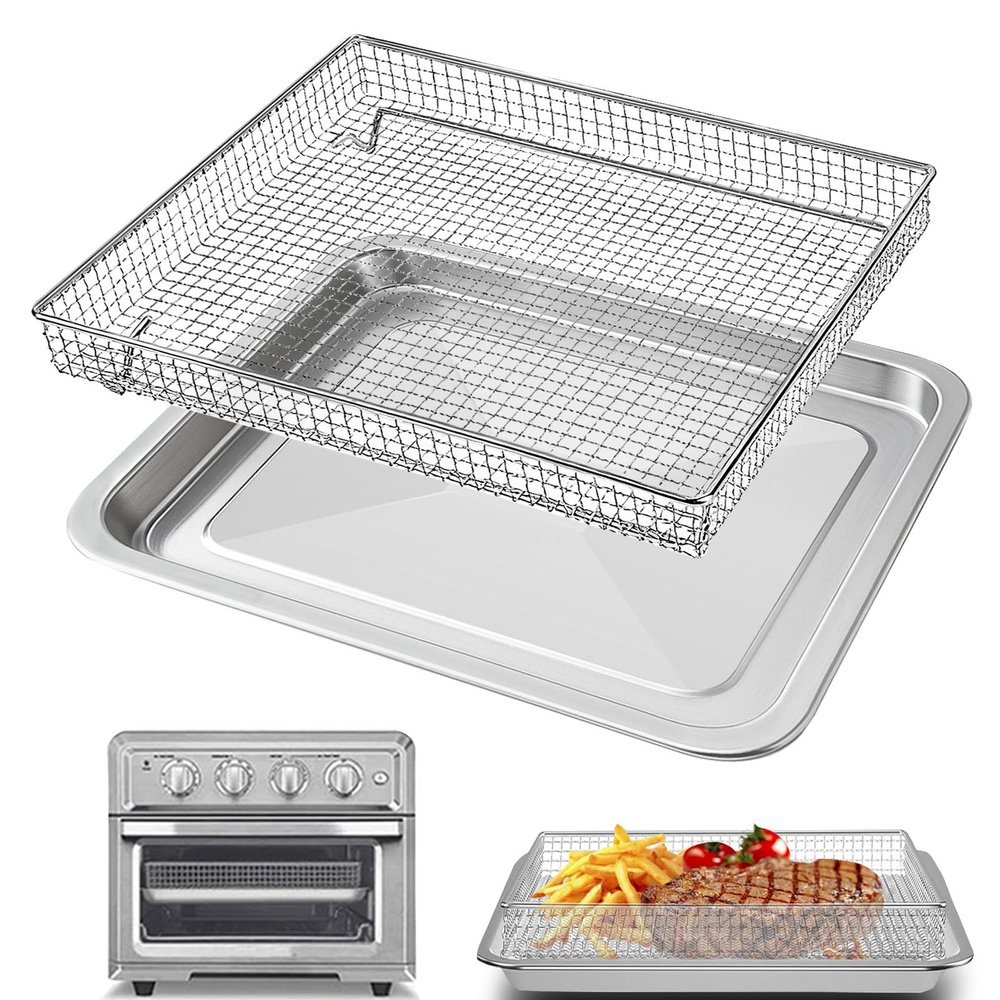 Air Fryer Basket Tray Replacement for Cuisinart TOA-60 TOA-65 TOA-70 Toaster Air Fryer Convection Oven, 12.4 * 11'' Mesh Air Fryer Stainless Steel Basket Wire Rack Accessories Parts, Dishwasher Safe