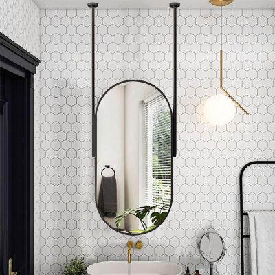 Lonmrrton Ceiling Hanging Oval Mirror - Large Wall Mounted Bathroom Mirror - Modern Metal Frame Hanging Mirror Wall Vanity Mirror for Home Decor, Black (Size : 40cmx60cm)
