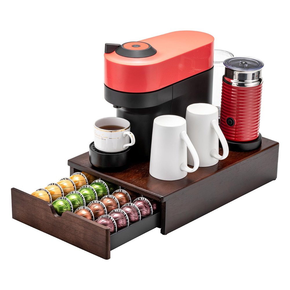 Flagship Vertuo Pod holder for Nespresso Pod Drawer Coffee Pod Organizer Modern Style & Coffee Machine Stand Wood Frame(40 Pods Capacity)