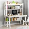 KWOKING Modern Wood Office Desk with Exterior Shelving and Metal Base - Without Chairs Computer Desk Desktop Desk Student Desk Writing Desk Study Table White with 3 Shelves 31" L x 20" W x 29" H view 1