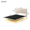 Elefesign Queen Size Upholstered Bed with Sensor Light and Headboard, Floating Velvet Platform Bed, Beige view 2