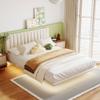 Elefesign Queen Size Upholstered Bed with Sensor Light and Headboard, Floating Velvet Platform Bed, Beige view 3
