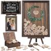 Aodaer Wedding Guest Book Alternative Drop Top Frame Heart Drop Wood Guest Book with Stand 122 Wooden Hearts Pens Box Mini Blackboard Rustic Wedding Decorations for Reception Baby Shower, Brown view 1