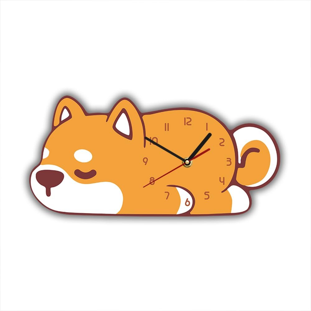 Timethink 12 Inch Sleeping Corgi Dog Wall Clock, Cute Cartoon Wall Clock Watch, Modern Decorative Silent Quartz Non Ticking Battery Operated Analog Clock Wall Decor for Kids Room Bedroom Living Room