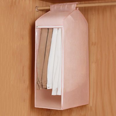 Generic Storage for Clothes with 3 Zippers Transparent Window, Thickened Non-woven Fabric Fully Enclosed Clothing Rack Cover for Coat, Jacket, Sweater, Shirts (Color : Pink, Size : 30x50x90cm)